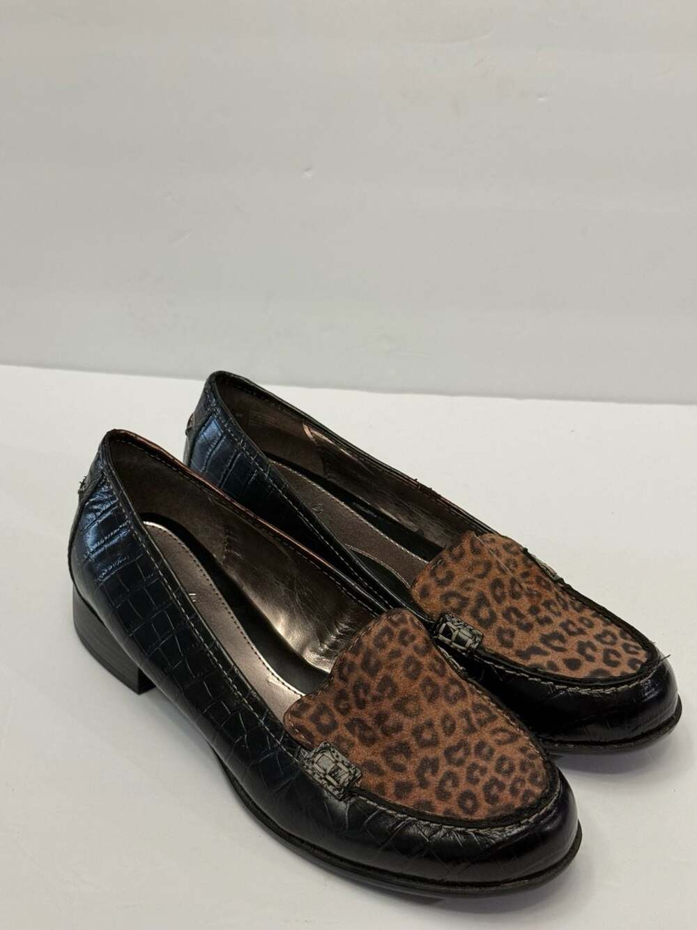 Eurosoft by Soft Black Croc-Embossed Leopard Print Loafers